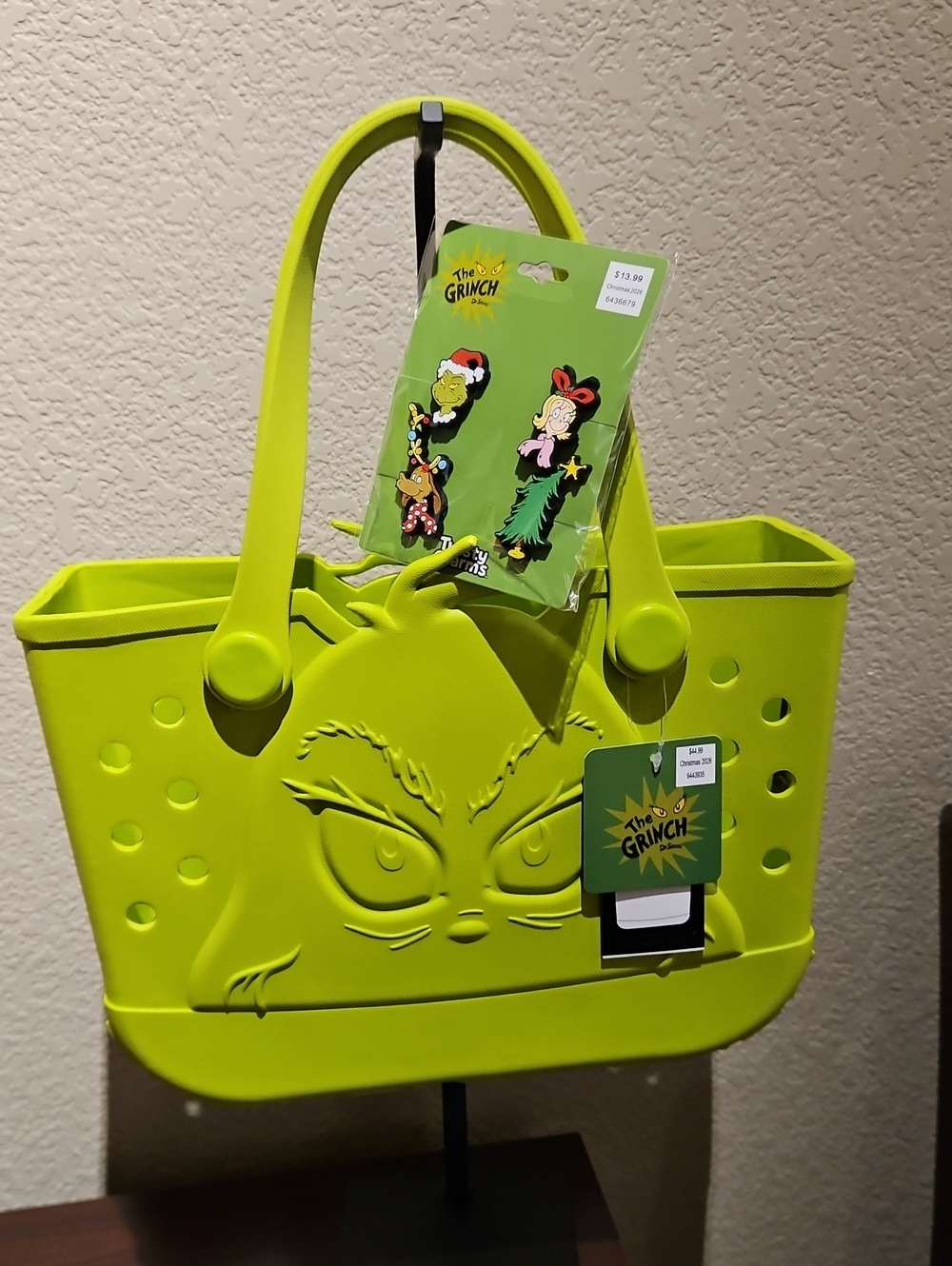Grinch Bogg Style Tote Bag With Grinch Charms